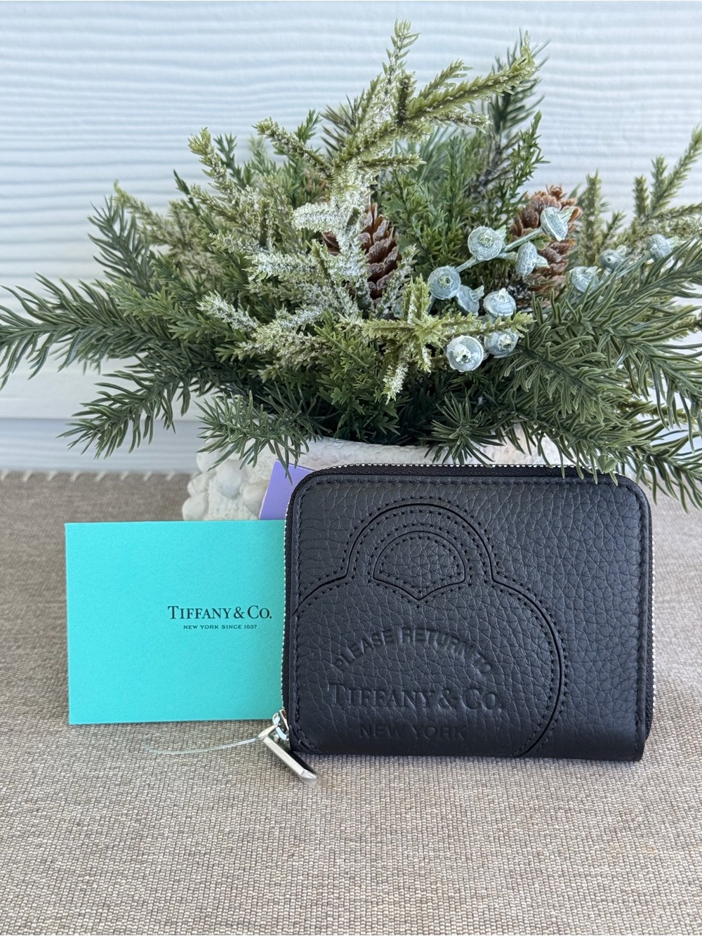 Tiffany & Co Black Leather Zip Around Wallet Coin Purse Made In Italy Small 3x4
